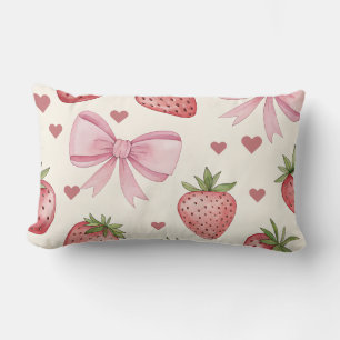 Vintage Strawberry and Pink Bows Coquette Pillow