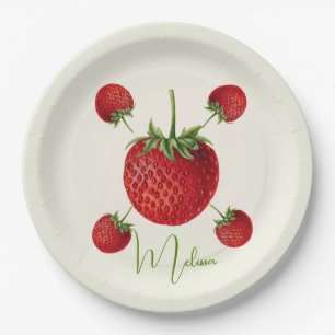 Vintage Strawberry Art Name Personalized Paper Plate