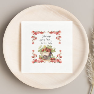 Vintage Strawberry Berry First 1st Birthday Party Napkin