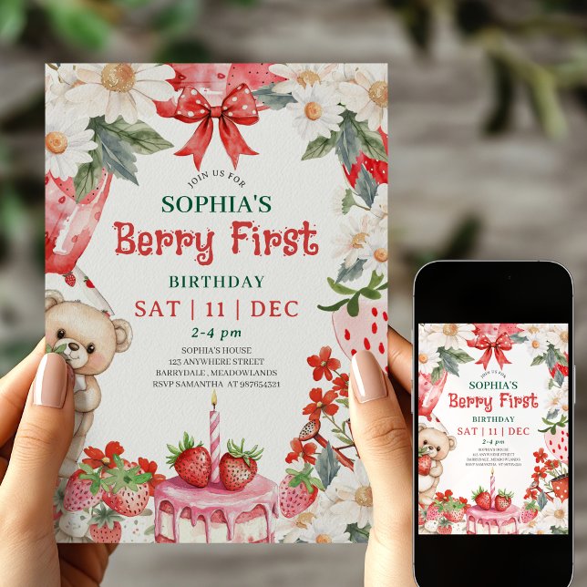 Vintage strawberry Berry First Birthday Invitation (Creator Uploaded)