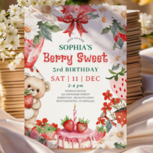 Vintage Strawberry Berry Sweet 3rd Birthday Invitation