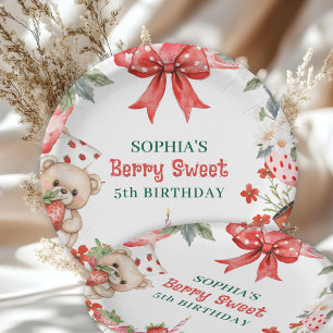 Vintage Strawberry Berry Sweet 5th Birthday Paper Plate