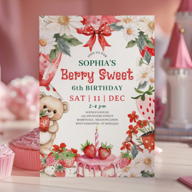 Vintage Strawberry Berry Sweet 6th Birthday Invitation (Creator Uploaded)