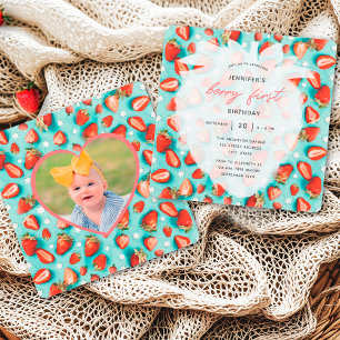 Vintage Strawberry Birthday Invitation With Photo
