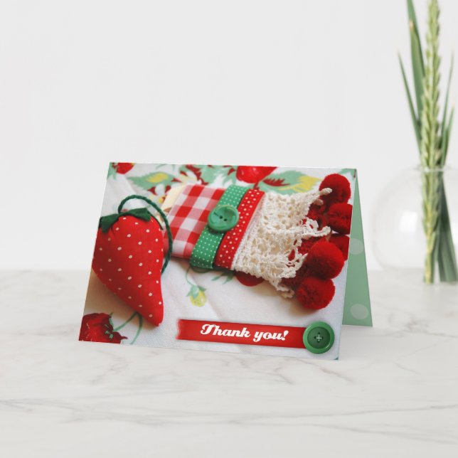 Vintage Strawberry Blessings - "Thank You" Thank You Card (Front)