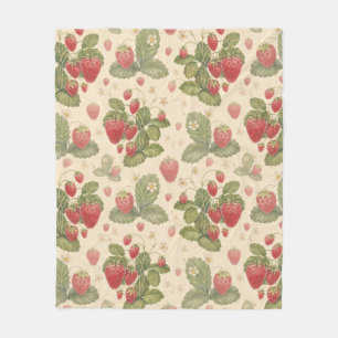 Vintage Strawberry Botanical Seamless Pattern Co Fleece Blanket