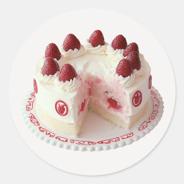 Vintage Strawberry Cake Classic Round Sticker (Front)