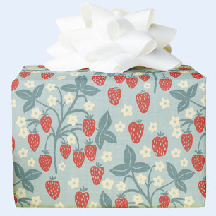 Vintage Strawberry Cottagecore Floral Botanical Wrapping Paper