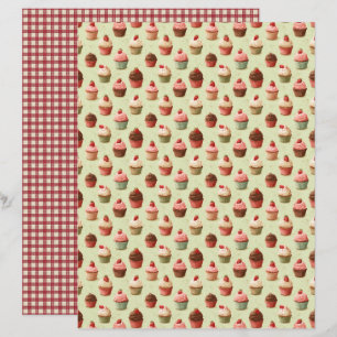 Vintage Strawberry Cupcake Scrapbook Paper
