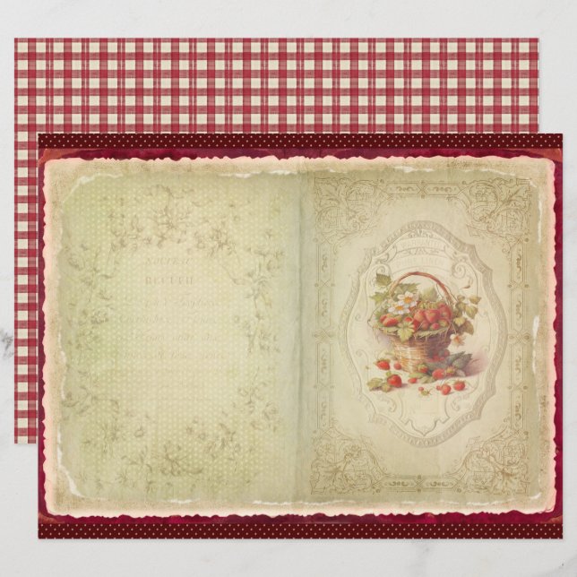 Vintage Strawberry Farm Scrapbook Paper (Front/Back)