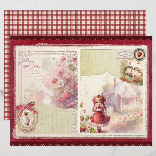 Vintage Strawberry Farm Scrapbook Paper (Front/Back)