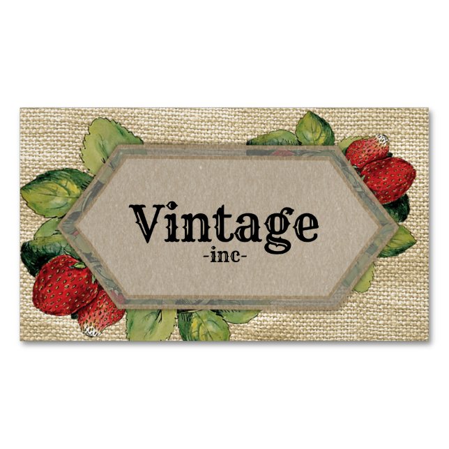 Vintage Strawberry Farmstand Magnetic Business Card (Front)