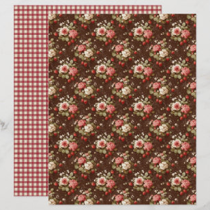 Vintage Strawberry Floral Scrapbook Paper