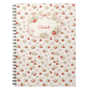 Vintage Strawberry Floral Seamless cottagecore Notebook