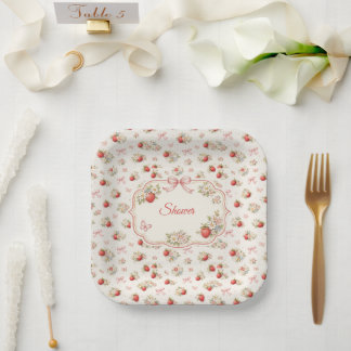 Vintage Strawberry Floral Seamless cottagecore Paper Plate