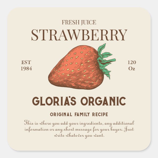 Vintage Strawberry Fruit Juice Product Label (Front)