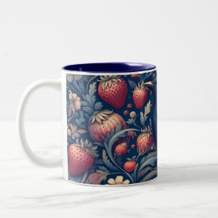 Vintage Strawberry Fruit Pattern Wallpaper Two-Tone Coffee Mug