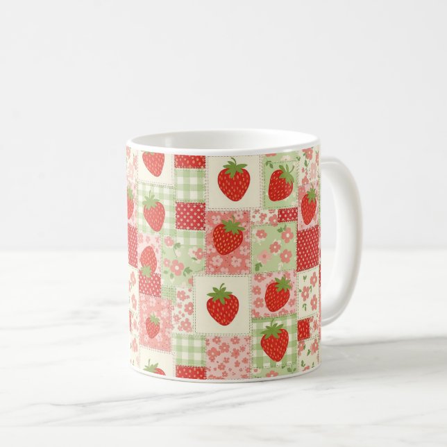 Vintage Strawberry Garden Floral Pattern Coffee Mug (Front Right)