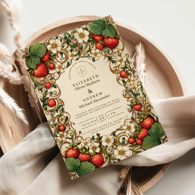 Vintage Strawberry Garden Wedding Invitation (Creator Uploaded)