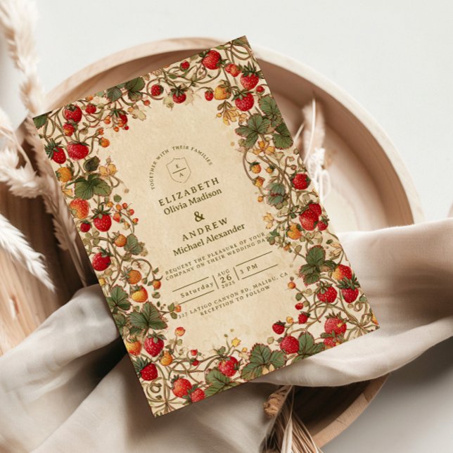 Vintage Strawberry Garden Wedding Invitation (Creator Uploaded)