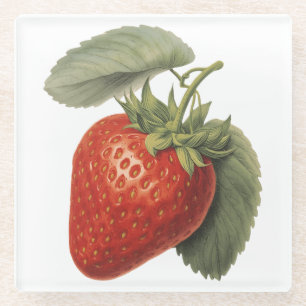 Vintage Strawberry  Glass Coaster