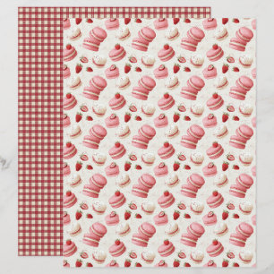 Vintage Strawberry Macaron Scrapbook Paper