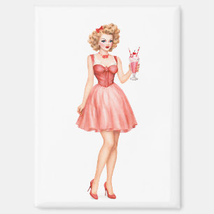 Vintage Strawberry Milkshake Pin-Up Girl Magnet
