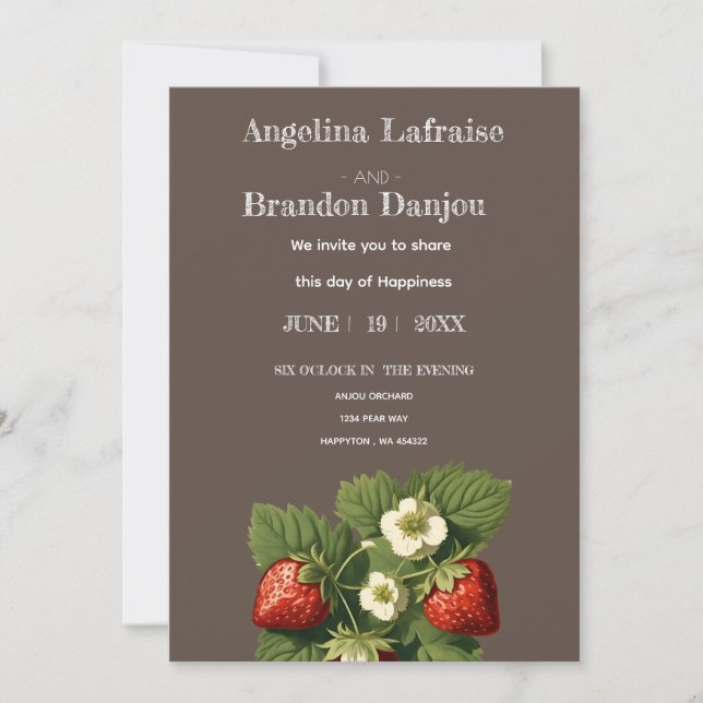 Vintage  strawberry orchard wedding invitation (Front)