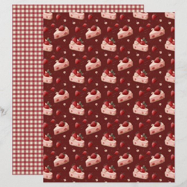 Vintage Strawberry Pie Scrapbook Paper (Front/Back)