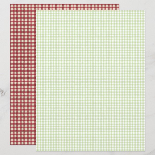 Vintage Strawberry Plaid Scrapbook Paper (Front/Back)