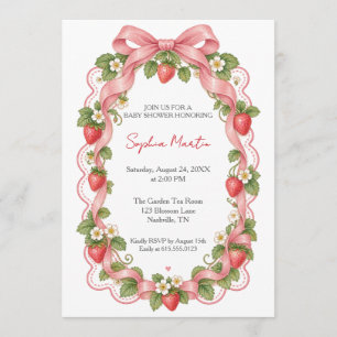 Vintage Strawberry Ribbon Baby Shower Invitation