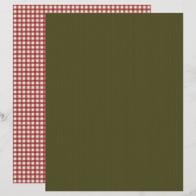 Vintage Strawberry Striped Scrapbook Paper (Front/Back)