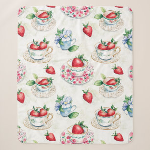 Vintage Strawberry Teacup Floral Pattern Sherpa Blanket