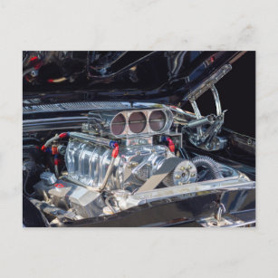 Vintage Street Rod Hotrod Car Engine Postcard