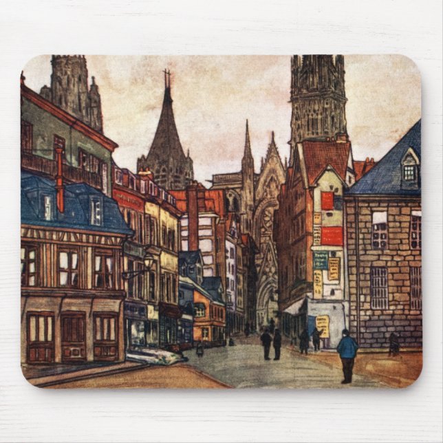 Vintage Street Scene Rouen France Mediaeval Mouse Pad (Front)