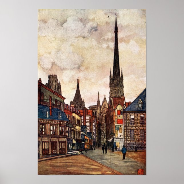 Vintage Street Scene Rouen France Mediaeval Poster (Front)