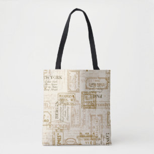 Vintage street signs seamless pattern in custom co tote bag
