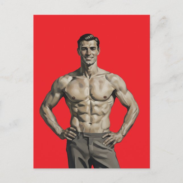 Vintage Strength – Confident Muscular Man Postcard (Front)