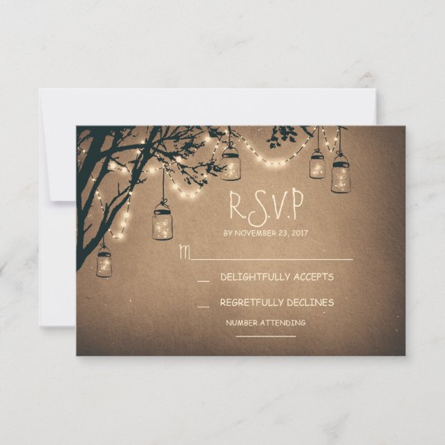 vintage string lights and mason jars RSVP Card (Front)