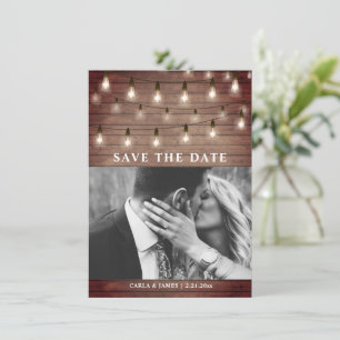 Vintage String Lights Rustic Wood Wedding Save The Date