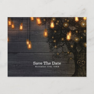 Vintage String Lights & Tree Wedding Save the Date Announcement Postcard