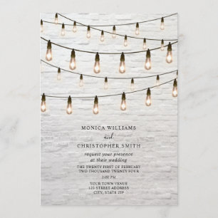 Vintage String Lights White Brick Wedding Invitation