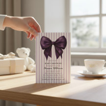 vintage stripe bow Baby Shower QR Invitation