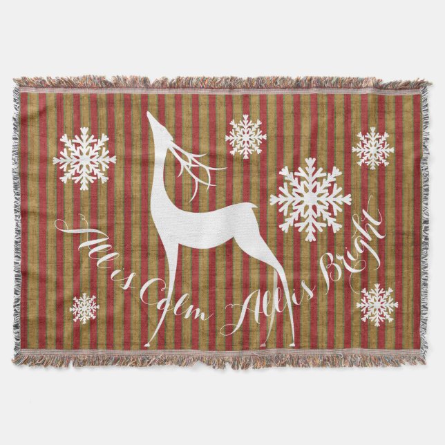 Vintage Stripe Holiday Deer Throw Blanket (Front)