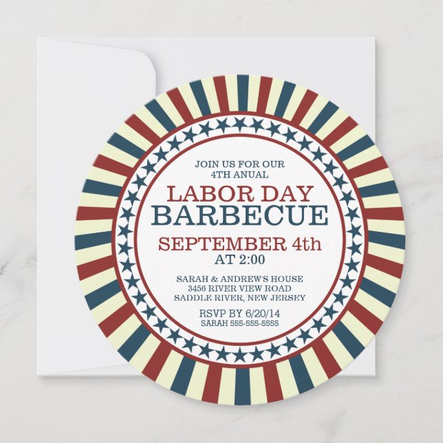 Vintage Stripe Summer Barbecue Party Invitation (Front)