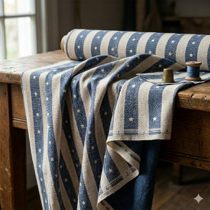 Vintage Stripe & Tiny Stars Blue & White ID1306 Fabric