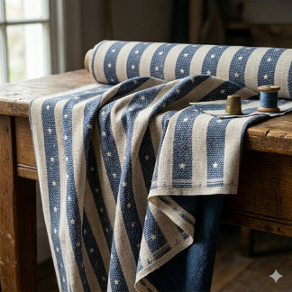 Vintage Stripe & Tiny Stars Blue & White ID1306 Fabric
