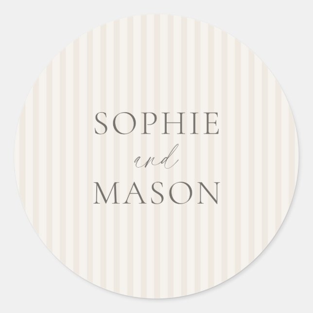 Vintage Stripe Wedding Sticker with Names (Front)