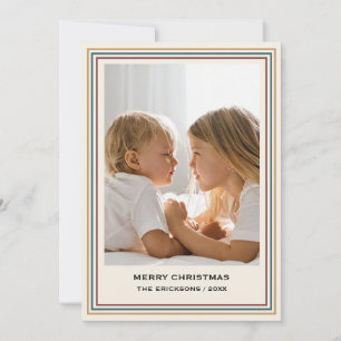 Vintage Striped Border Portrait Family Photo Holiday Card