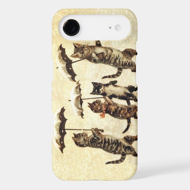 Vintage Striped Cats Umbrellas Dancing Snow (Back)